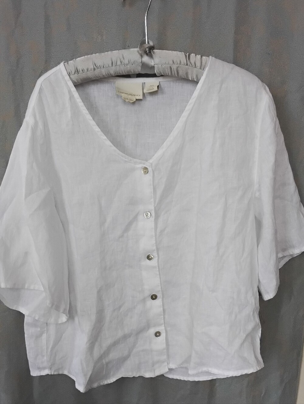 Cynthia Rowley Relaxed White Button-Front Linen Women's Top